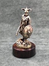 Viking Figurine Art Deco Sculpture Cast Bronze Statuette Pedestal Obsidian Stone picture