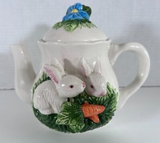 VINTAGE 1996 CBK LTD Teapot Rabbit Bunny Easter Spring Flowers  3D  Collectible picture