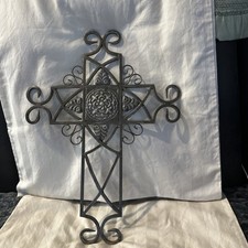 VTG Princess House Meridian Wall Cross Large 18”x13” Metal Brush Nickle Color picture