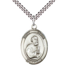Pewter Saint Peter the Apostle Oval Medal Pendant Necklace 24