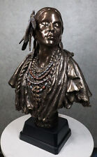 Large Tribal Indian Princess With Eagle Feather Headdress Statue 21 Inches Tall picture