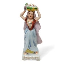 Vintage Peasant Woman Fruit Basket Figurine Hand Painted Porcelain Japan 1940s picture