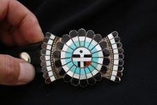 Vintage signed JD Massie Zuni Inlay Sunface Belt Buckle Face Design sterling picture
