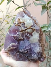 1.5kg Natural Dual Sided Purple Cubic Fluorite Crystal Specimen With Calcite picture