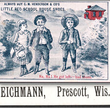 Prescott Wisconsin 1800's F Eichmann Little Red School House Shoe Ad Trade Card picture