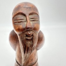 Antique Hand Carved Wooden Chinese Vise Man Statue Art Vintage picture