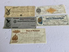 CIVIL WAR  & POST CIVIL WAR CHECKS 5 HARTFORD BANK, STATE OF VERMONT,  SEE BELOW picture