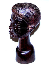 African Tribal Woman Bust Hand Carved Wood Sculpture Ethnographic Tribal Marks picture