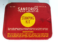 Sanford's Black Indelible Ink Stamping Kit Tin / Ink & Pad Vintage No. 449 NOS picture