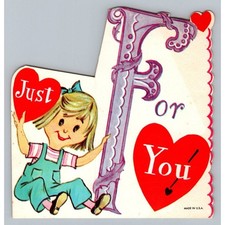 Vintage Made in U.S.A. Valentine's Day Greeting Card Just For You Blonde Girl picture
