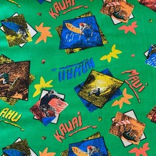 Hawaiian Fabric Vintage 80s Maui Kauai Surfer Bright Colors Green 12.5 Yards picture