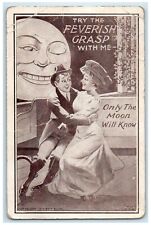 1910 Couple Romance Feverish Grasp Anthropomorphic Moon Lincoln NE Postcard picture