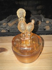 Vintage MCM Jeannette Glass Marigold Carnival Glass Poodle Powder Jar picture