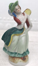 VTG Tambourine Lady Figurine Woman Victorian Hand Painted Antq 1940s Music Japan picture