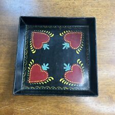Folk Art Square Baking Pan Hand Painted Hearts 9”  Country Decor picture