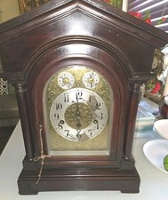 Antique Junghans German Mahogany Mantel Clock Runs Chimes And Keeps The Time A52 picture