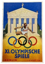 1936 Berlin Olympics Rare Postcard w/ Cancel & Stamp, Olympic Village & Rings picture