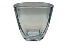Vtg Strombergshyttan Swedish Art Glass Crystal Vase Blue Hue Artist Signed MCM picture