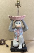 Vintage Ceramic Chinoiserie Monkey Holding Bowl Lamp picture