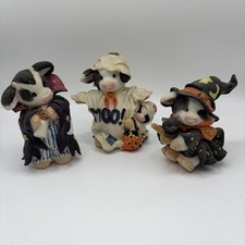 Vintage Enesco Mary’s Moo Moos Halloween Figurines Lot of 3 1996 1997 picture