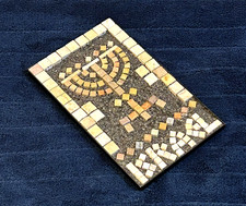 EILON MOSAICS 7- Branch Menorah, Israel Wall Plaque Judaica w/ Label- Wall/Easel picture