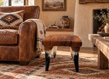 Vintage Cow Hide And Steer Horn Ottoman/ Footstool Western Americana Cowgirl picture