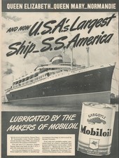 1940 Gargoyle Mobiloil S.S. America Queen Elizabeth Mary Norman Ships Print Ad picture