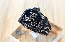 Mens Sterling Silver Harley Davidson Ring Onyx Bradford Exchange SZ-14.5 Ride picture