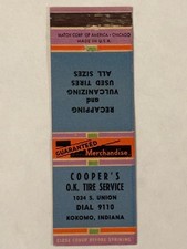 Coopers OK Tire Service Flat Matchbook Cover Kokomo Indiana Used Tires Vintage picture