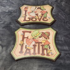 Vintage 1970s Homco Love and Faith Wall Picture Plaque Set of 2 picture