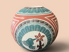 Mata Ortiz Pottery Hilario Quezada Jr Etched Hummingbird Seed Pot Art Mexico picture