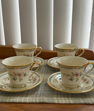4 Lenox Morning Blossom Coffee Cups & Saucers  Floral Gold Trim MINT PERFECT picture