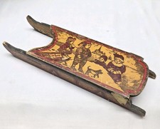 Vtg Antique Victorian Wooden Sled Pencil Box Novelty Case Toy Christmas Candy picture