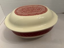 Longaberger Pottery Woven American Craft ACO Light Red Casserole Lidded Dish picture