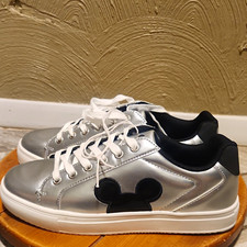 Disney Mickey Mouse Silver Lace-Up Sneakers Shoes Size 10 Black/White picture