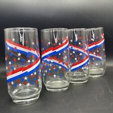 4 Patriotic Flag Stars & Stripes Red White Blue Glasses Tumblers Libbey LRS124 picture