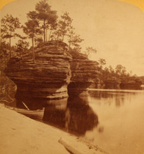 Wisconsin Dells Stereoview Ink Stand & Lone Rock in Distance H. H. Bennett 1870s picture