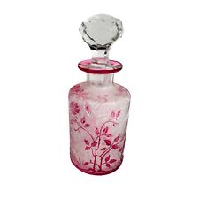 Baccarat Eglantier Cameo Acid Cut Perfume Bottle Cranberry to Clear Floral 5.5
