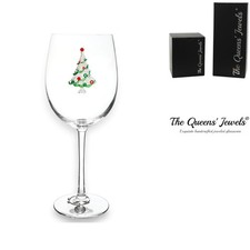 THE QUEENS' JEWELS Christmas Tree Jeweled Stemmed Wine Glass 21 oz picture