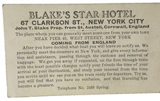 Blake's Star Hotel Advertising Card 67 Clarkson St NYC NY Travel Agent England picture