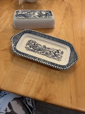 VTG Currier & Ives Covered Butter Dish The Road Winter Scene picture