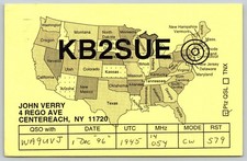 1996 KB2SUE Ham Radio QSL Postcard - Centereach NY to Waukesha WI A28 picture