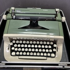 Vintage Royal Sabre Portable Typewriter Olive Green/Cream With Black Hard Case picture