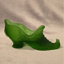 Vintage Satin Green Glass Shoe Slipper Figurine Collectible Display Decor picture