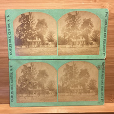 1870s Pair of RARE Early Charles Holt Stereoviews Of a House Clinton, New York picture