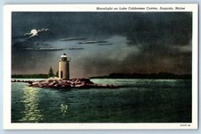 1940 Augusta Maine ME Postcard Moonlight Lake Cobbossee Contee Night Scenic View picture