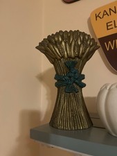 Vintage Solid Brass Wheat Sheaf Door Stop / Porter | Harvest Rustic Farmhouse  picture