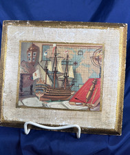 Vintage Italian Florentine Gilt Wood Nautical Ship Map Wall Plaque Made Italy picture