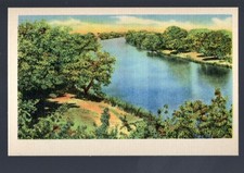 c1940 Scenic Lake River Trees Shoreline Linen Postcard 7089 picture