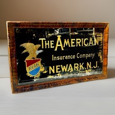 Vintage American Insurance Co Sign Newark New Jersey NJ Reverse Painted Glass  picture